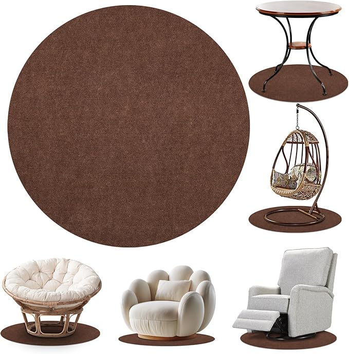 Round Recliner Pads for Hardwood Floors, Non Slip Recliner Grippers, Furniture Pads Floor Mats for Carpet, Anti Slide Office Chair Mat for Floor Protector, 30"x30" (1 Pack Brown