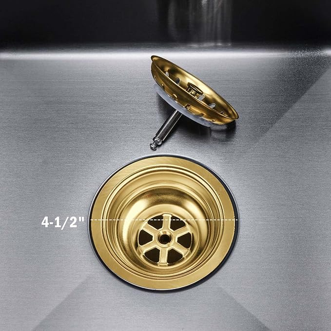 3-1/2'' ﻿Kitchen Sink Drain Kit Sink Drain Basket Sink Drain Assembly 304 Stainless Steel Sink Strainer Drain Basket Replacement Fit Standard Sink Drain Hole(Gold)