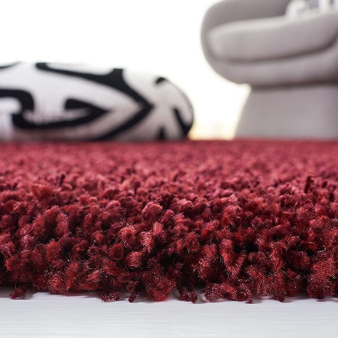 SAFAVIEH Santa Monica Shag Collection 3' x 5' Maroon SGN725 Solid Non-Shedding Living Room Bedroom Dining Room Entryway Plush 2-inch Thick Area Rug