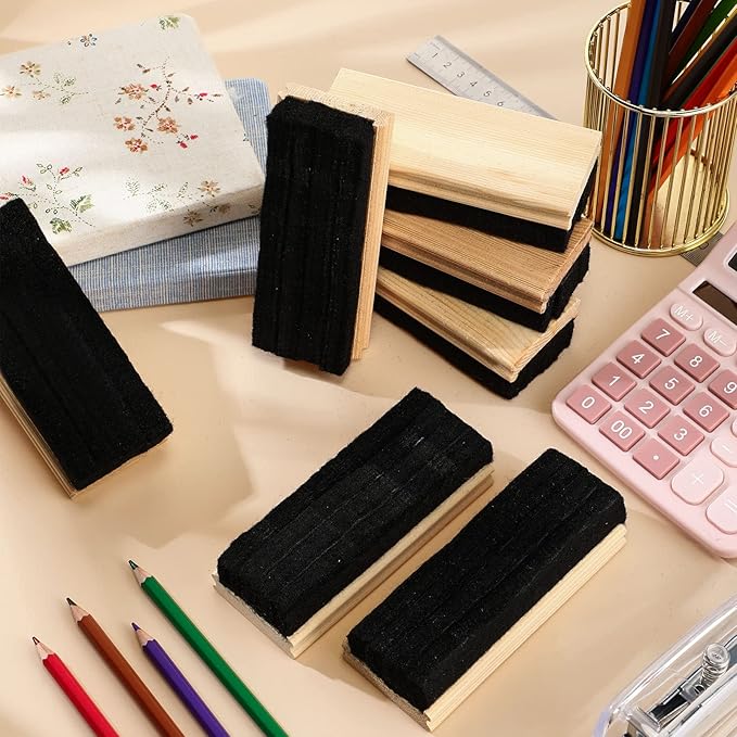 Felt Campus Style Erasers, Cleaner Dusters Felt Chalkboard Eraser for Kids Wood Chalk Eraser for Chalkboard Cleaners Dusters for Markers White Black Boards Paint School Students Teachers (36 Pieces)