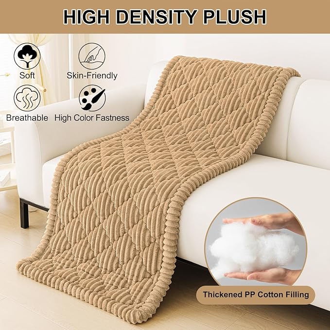 Smiry Pet Couch Cover for Dogs Washable, Non-Slip Fuzzy Couch Covers for 3 Cushion Sofa Pet Friendly, Soft Thick Furniture Protector Sofa Slipcover Mat for Dogs (Camel, 27.6" x 70.9")