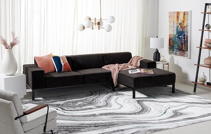 SAFAVIEH Craft Collection Area Rug - 8' x 10', Grey & Wine, Modern Abstract Marble Pattern Design, Non-Shedding & Easy Care, Ideal for High Traffic Areas in Living Room, Bedroom (CFT819S)