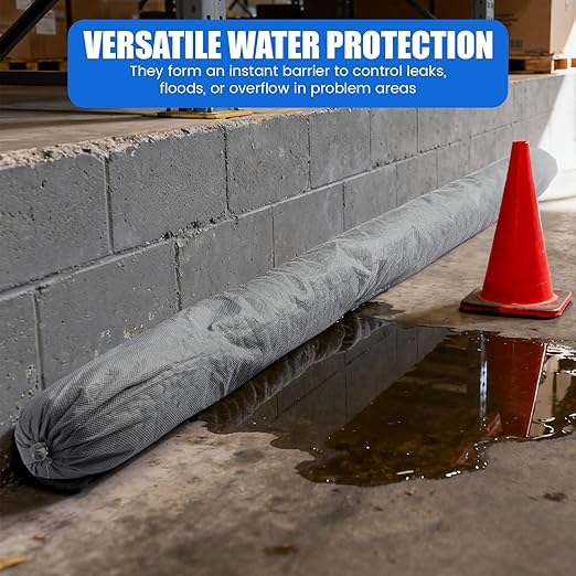 Boao 13 Pcs Water Absorbing Kit 3" x 48" Safe Reusable Universal Absorbent Sock with Absorbent Mats for Water and Oil Spill – Absorbs up to 1 Gallons Per Sock for Home Exterior, Garage Flood Barrier