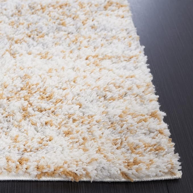 SAFAVIEH Berber Shag Collection Area Rug - 7' Square, Ivory & Light Gold, 1.2-inch Thick Ideal for High Traffic Areas in Living Room, Bedroom (BER563D)