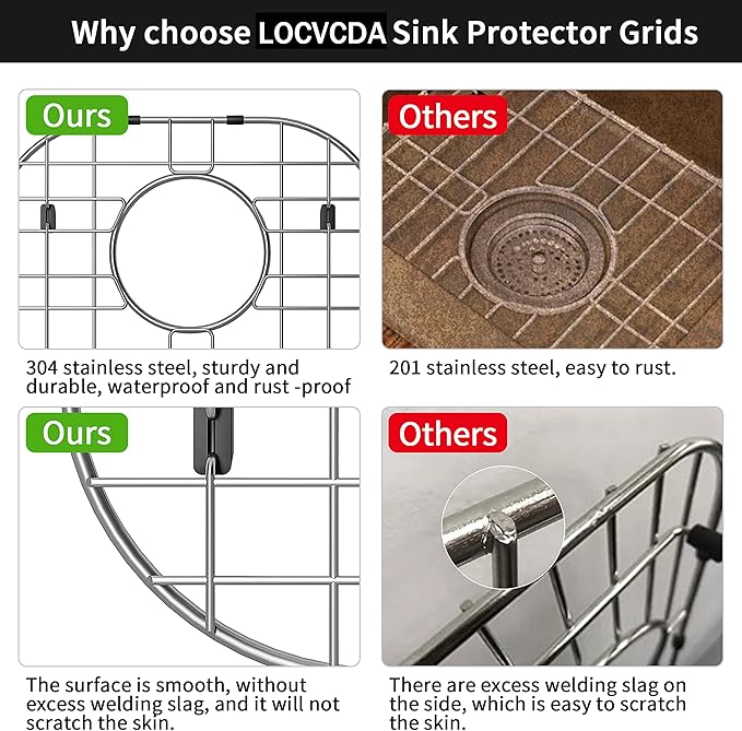 2Pack Sink Protector Grid 13"x16"and 11.2"x14.5", 304 Stainless Steel Sink Protectors for Kitchen Sink, Rust Resistant Metal Kitchen Sink Grid with 2Pack Sink Strainers (Rear Drain/4Pack)
