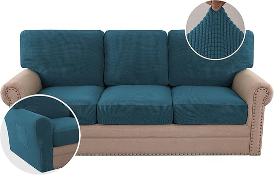 H.VERSAILTEX Multi-Pieces Sofa Covers Stretch Couch Covers Form Fitted Seats and Back Cushions Covers (3 Seat Covers Plus 3 Back Cusion Covers, Bonus 2 Armrest Covers), Deep Teal