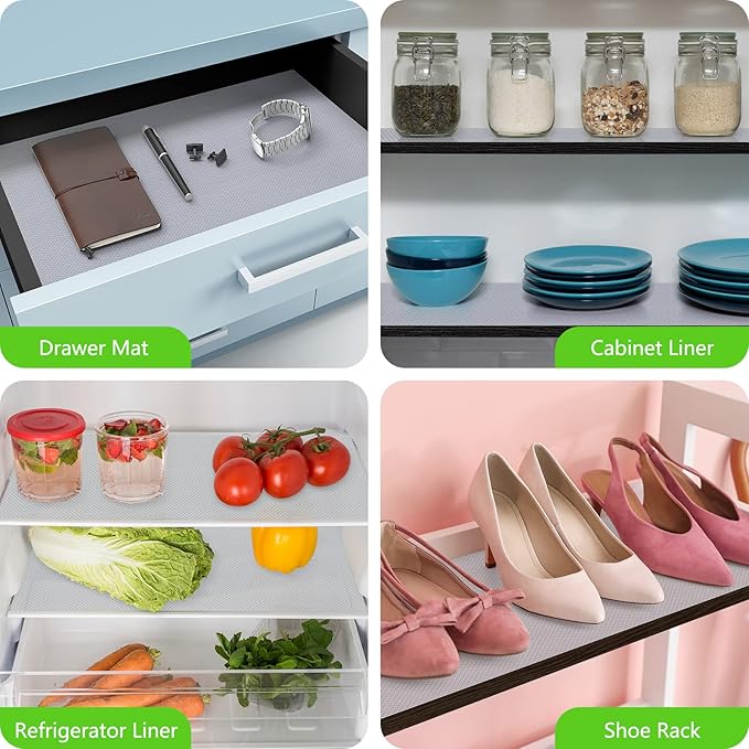 Shelf Liners for Kitchen Cabinets Refrigerator Liners Waterproof Kitchen Cupboard Liner Non-Slip Drawer Mats EVA Material Non Adhesive Fridge Mats for Shelves - Clear 11.8 x 393.7 Inches