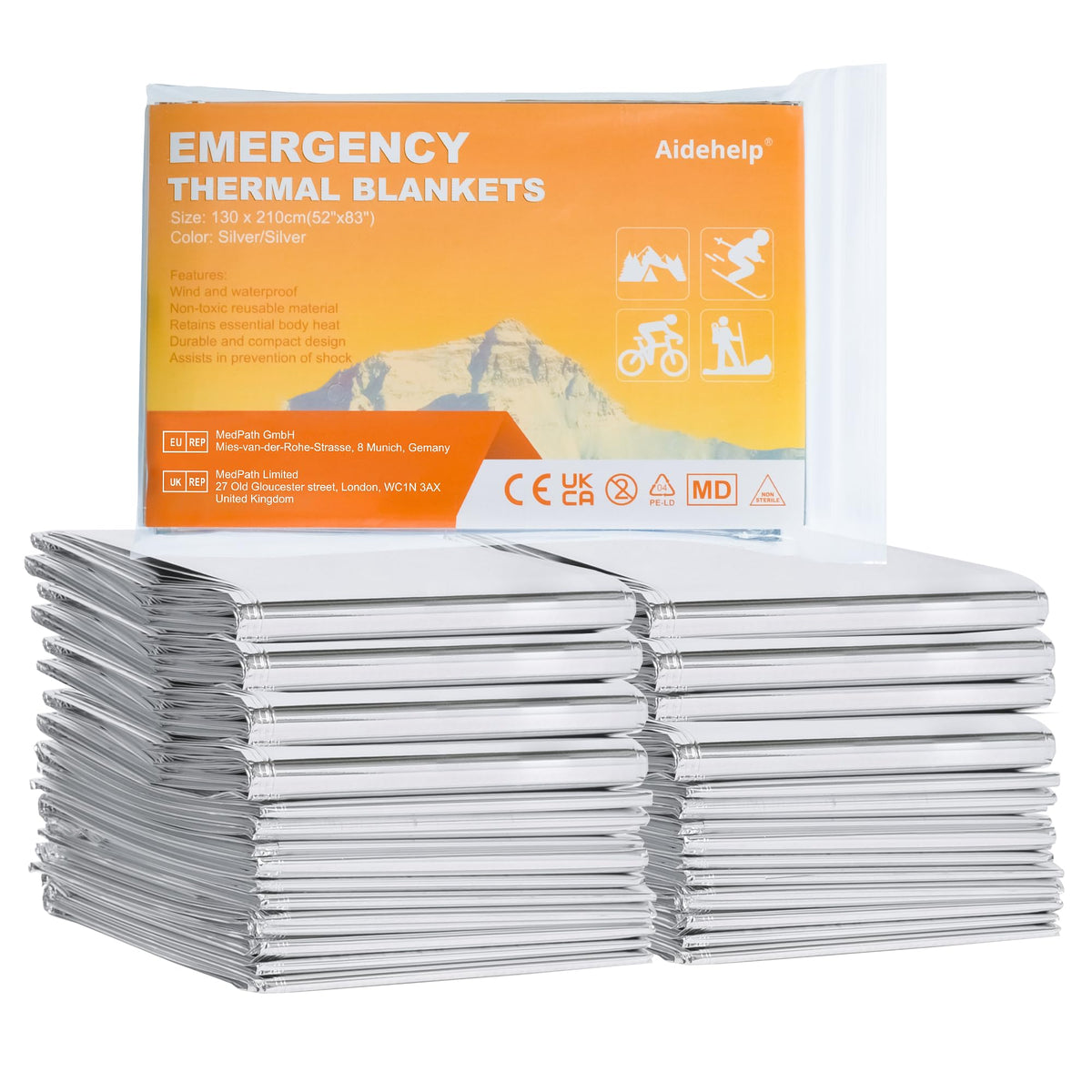 100 Pack Emergency Blankets - Mylar Thermal Space Blankets - Image 1