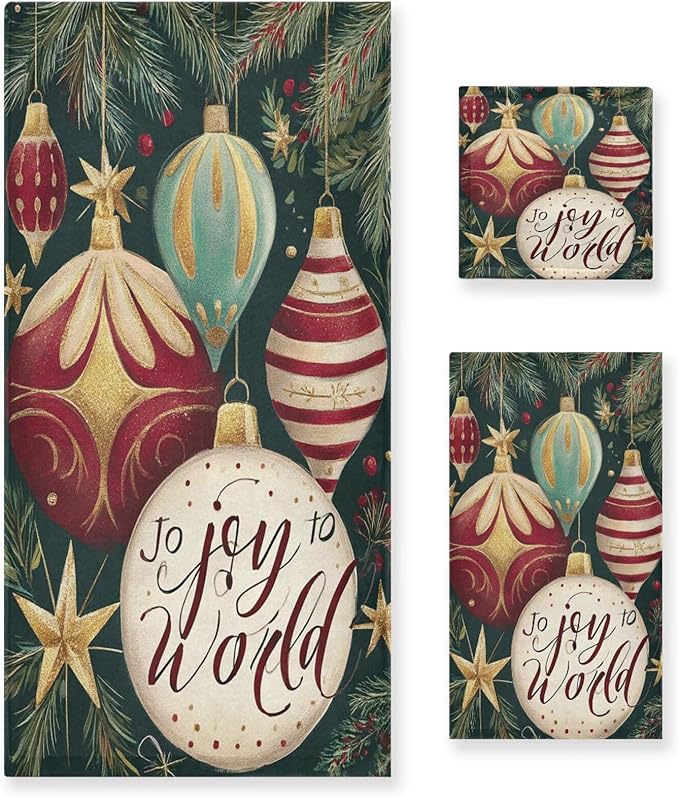Pfrewn Christmas Winter Towels Set of 3 Holly Ball Ornament Joy Bathroom Towel Soft Absorbent Bath Hand Towels Washcloth Guest Towel Sets Xmas Holiday Decor