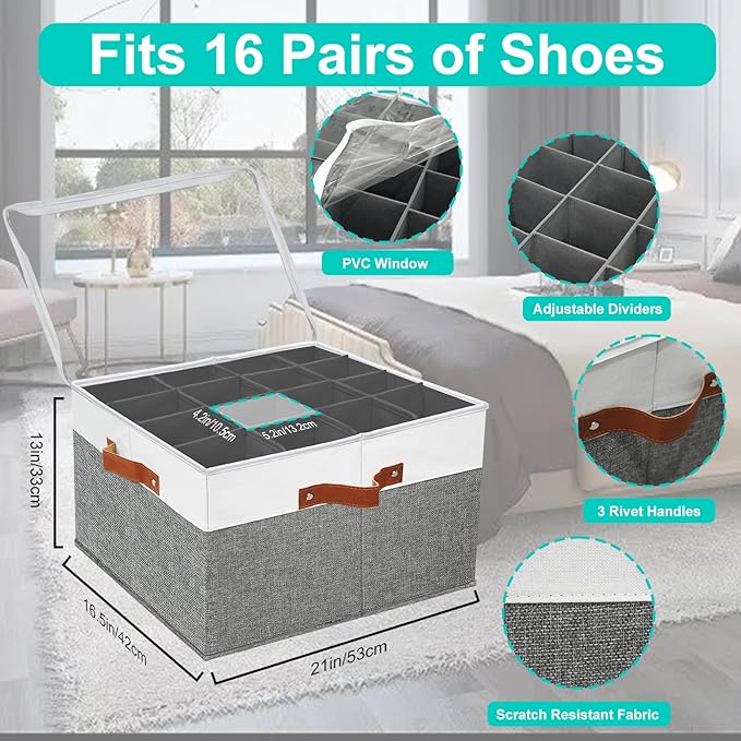 Shoe Storage Organizer for Closet,Stackable Shoe Storage Box for Entryway,Cube Storage Cabinet,Organizador De Zapato,Folding House Container with Clear Cover,Portable Holder Shoe Rack(Grey)