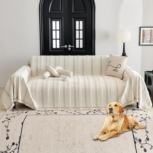 HAOMAIJIA Non Slip Couch Cover Sofa Covers for 3 Cushion Couch Washable sectional Couch Covers for Dogs pet Furniture Protector Couch Cover Blanket for Living Room (TM-Cream White, 91"x134")