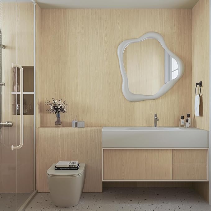 BOMENG Large White Oak Wood Wallpaper Light Oak Contact Paper Peel and Stick Countertops for Kitchen Beige Wood Wallpaper 32"x354" Faux Wood Grain Wall Paper for Cabinets Drawes Liner Walls Desk