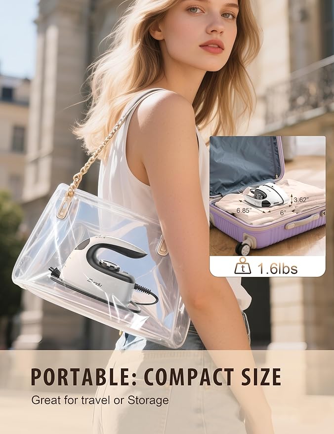 Sundu Small Steam Iron for Clothes, 1000W Travel Iron Portable with Silver Non-Stick Soleplate, 300 Microsteam Holes & 90ml Tank, Lockable Base for Quilting & Sewing (Silver)