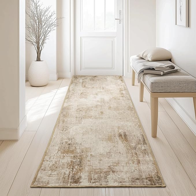 NICETOWN Kitchen Yellow Runner Rug 2x6 - Washable Boho Non-Slip 2x6 Carpet for Hallway with Rubber Backing, Thin Abstract Washable Rug Runner Throw Carpet for Bedroom