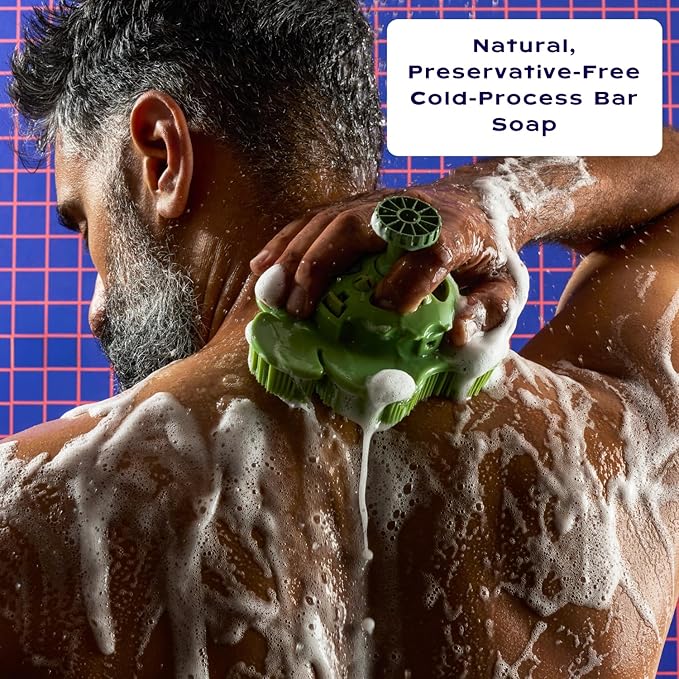 Smoosh® Body Scrubber, Blue & 2-Count Bar Soap, Cedarwood Bergamot - Silicone Body Scrubber with Embedded Bar Soap for Shower Exfoliation and Cleansing