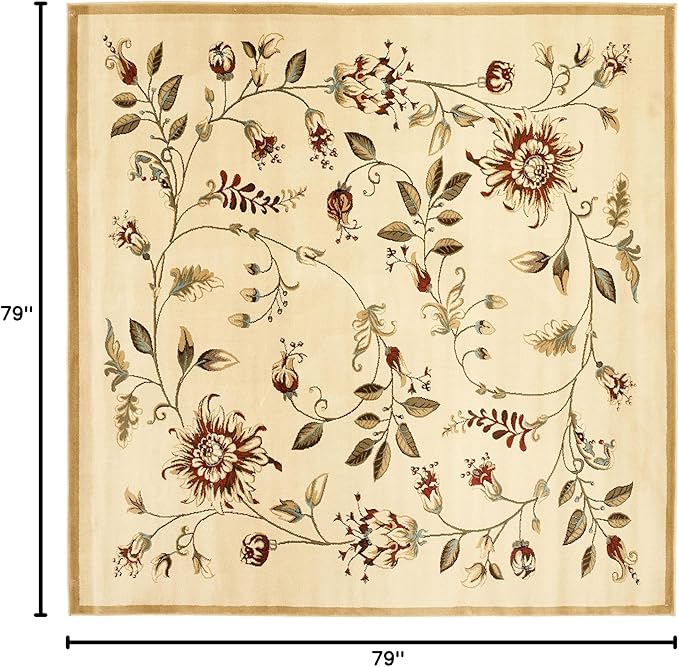 SAFAVIEH Lyndhurst Collection Area Rug - 6'7" Square, Ivory & Multi, Traditional Floral Design, Non-Shedding & Easy Care, Ideal for High Traffic Areas in Living Room, Bedroom (LNH552-1291)