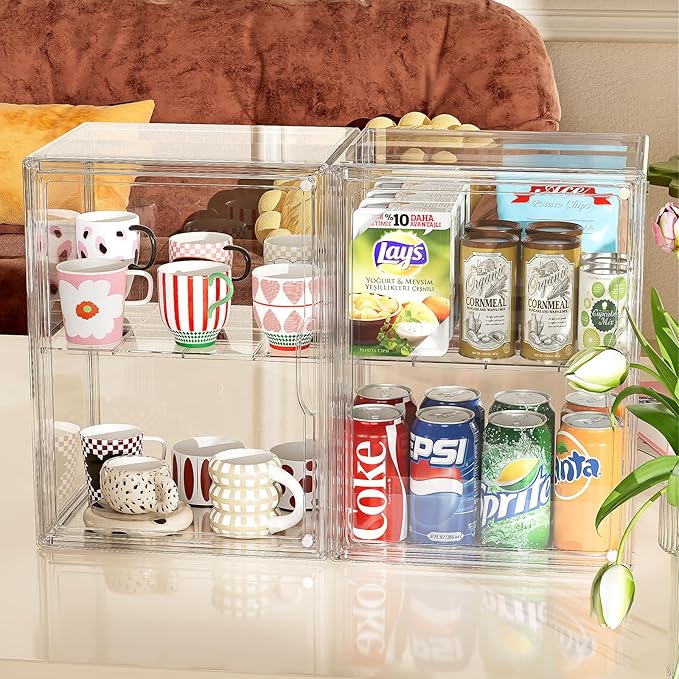 Clear Acrylic Display Case, Super Large Stackable Storage Bins Magnetic Attraction Lids, 3 Pack Acrylic Box with Divider for Collectibles, Figures, Purse, Handbag, Wallet, 11.4x9.84x15.4 inch