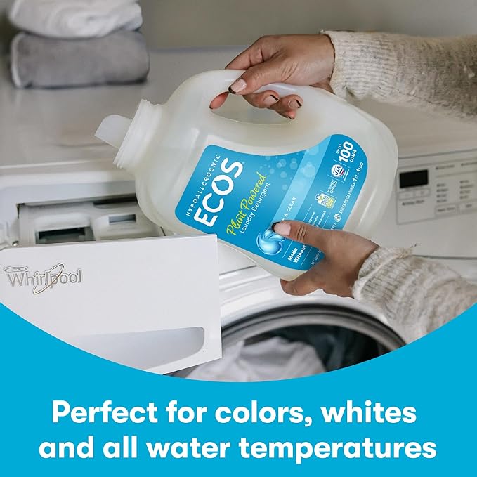 ECOS Laundry Detergent Liquid, 200 Loads - Dermatologist Tested Laundry Soap - Hypoallergenic, EPA Safer Choice Certified, Plant-Powered - Lemongrass, 100 Fl Oz (Pack of 2)