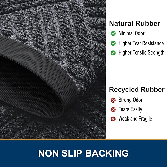 Smiry Front Door Mat Outside Entrance, Heavy Duty Outdoor Indoor Mat, Natural Rubber Doormat, Non Slip, Trap Dirt and Moisture, Easy Clean, Low Profile Patio Porch Entryway Mat, 47x32, Dark Grey