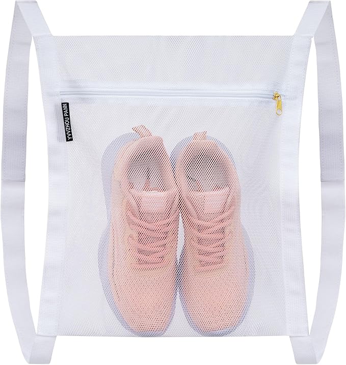 Shoe Drying Bag, Sneaker Bags for Dryer, Bag for Drying Shoes, Reusable Shoe Dryer Mesh Bags, Honeycomb Net Laundry Bags with Zipper & Strap for Washing Machine, Shoes, Clothing, 15.7x13.8 Inch, White