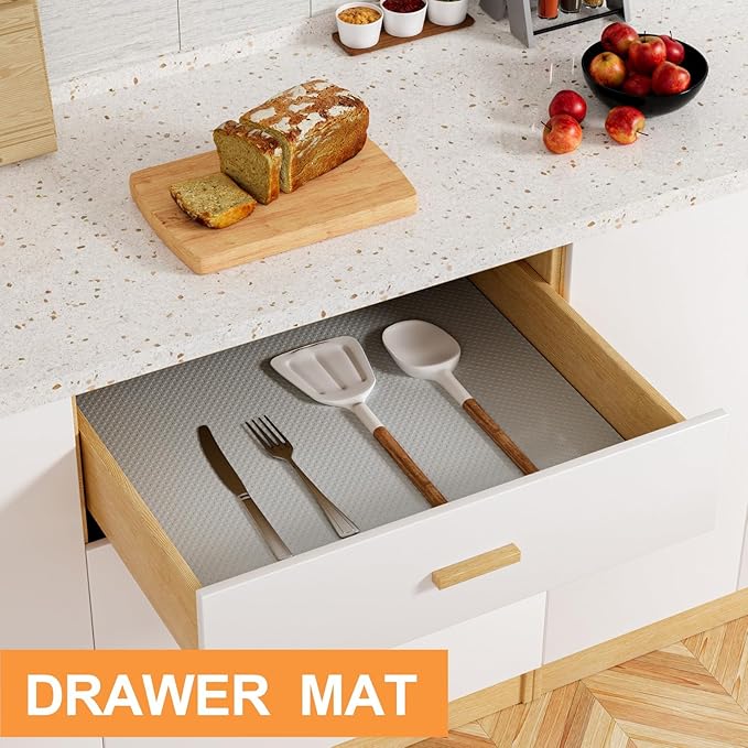 FLPMIX Kitchen Cabinet Shelf Liner: Light Gray Waterproof Kitchen Drawer Liner 12"x 120" - Easy to Cut Non-Adhesive Bathroom Cupboard Mat for Pantry Shelves