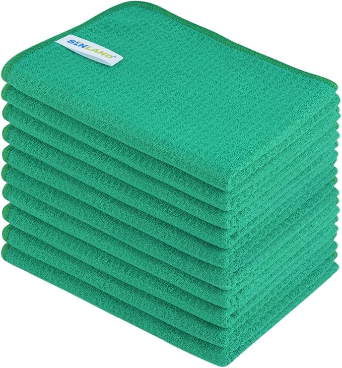 SINLAND Kitchen Towel Premium Sublimation Blank Towels Fast Drying Tea Towel Polyester Dish Towels for Drying Dishes Festive Decoration 16 Inch X 24 Inch 10 Pack Christmas Green