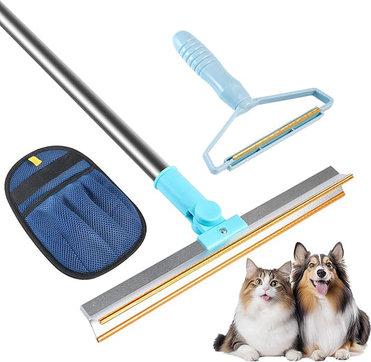3-in-1 Pet Hair Removal Tool Kit Dog Hair Remover and Carpet Rake Includes Handheld Pet Hair Removal Tool and Grooming Glove Removes Embedded Fur from Carpets Rugs Furniture and Pet Beds