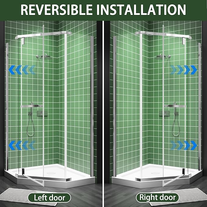 36" W x 36" D x 72" H Frameless Neo-Angle Shower Enclosure, Pivot Glass Shower Door with 1/4" (6mm) Clear SGCC Tempered Glass, Chrome Finish, Reversible Installation