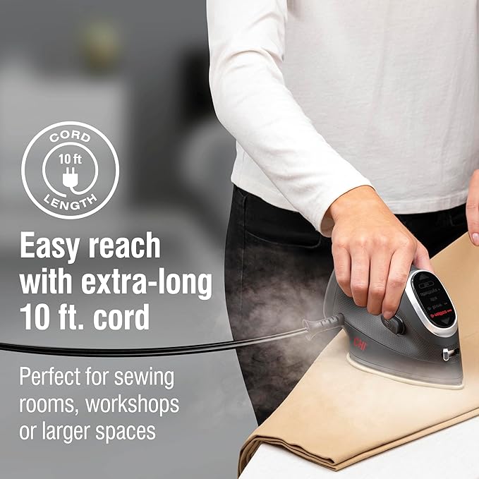 CHI Mini Steam Iron for Clothes, Sewing, Crafting and Travel with Titanium Infused Ceramic Soleplate, 1000 Watts, XL 10’ Cord, 3-Way Auto Shutoff, Portable, Vacation Essentials, Black (13120)