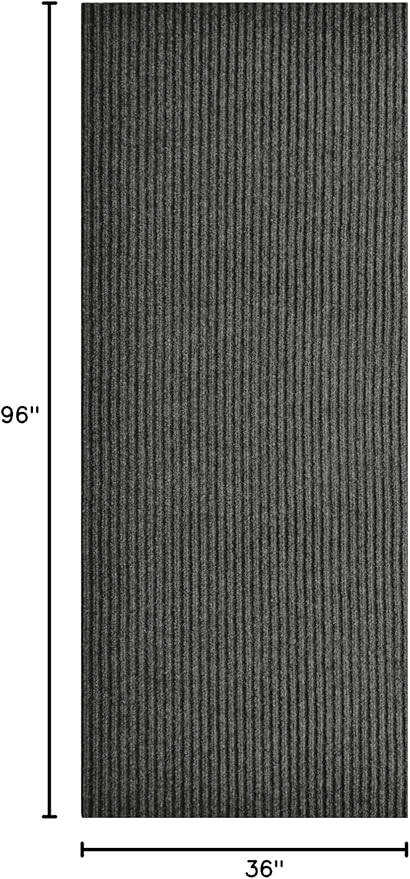 iCustomRug Ribbed Entryway Door Mat – 3'x8' Charcoal, Indoor/Outdoor, Non-Slip TPR Rubber Backing, Low-Profile All-Weather Carpet, Non-Shedding & Easy Care, Utility Rug Ideal for High Traffic Areas