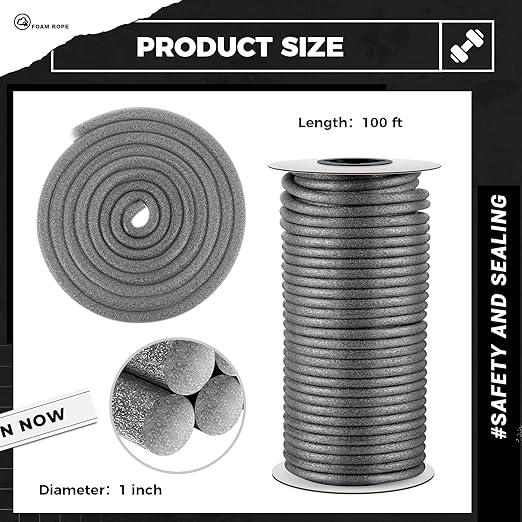 1 Inch x 100 ft Foam Backer Rod for Gaps Joints Concrete Crack Filler Caulk Saver Bulk Foam Backing Rod Concrete Filler Rope for Weather Stripping Door Seal(Gray)