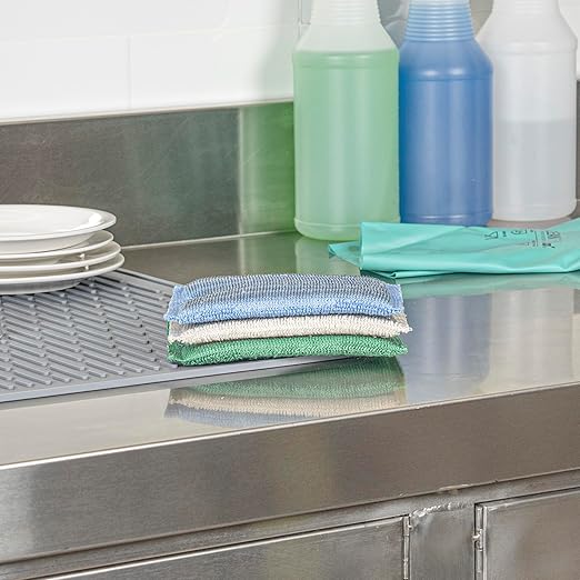 Restaurantware Scouring Pad 60 Count 5.5 x 3.9 Inches Plastic Steel Wool Sponge Metal Scrubber Durable Odor Free Scrubber Multi-Color Blue+Beige+Green Household Cleaning Sponge