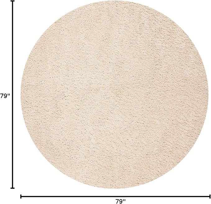 SAFAVIEH Fontana Shag Collection Area Rug - 6'7" Round, Creme, Solid Design, Non-Shedding & Easy Care, 2-inch Thick Ideal for High Traffic Areas in Living Room, Bedroom (FNT800B)