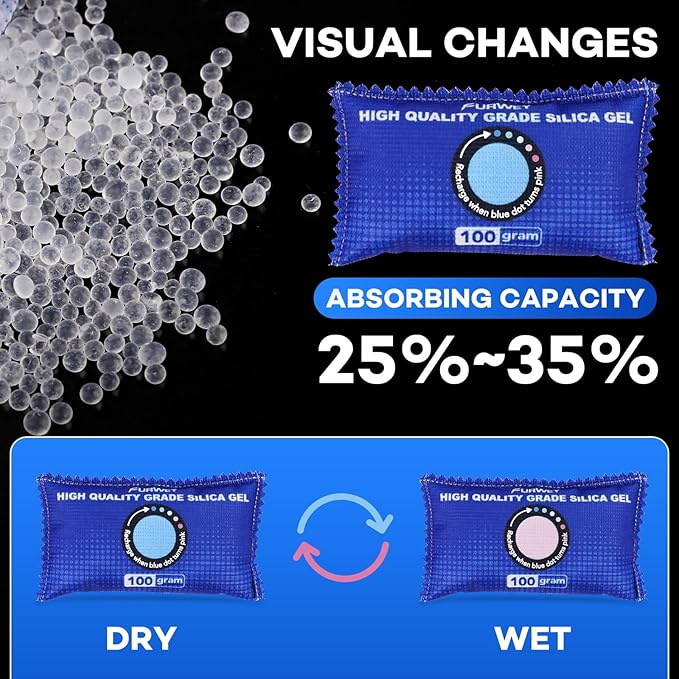 Rechargeable Desiccant Packs 6-Pack – Color Indicator, Reusable Moisture Absorber for Closets & Storage