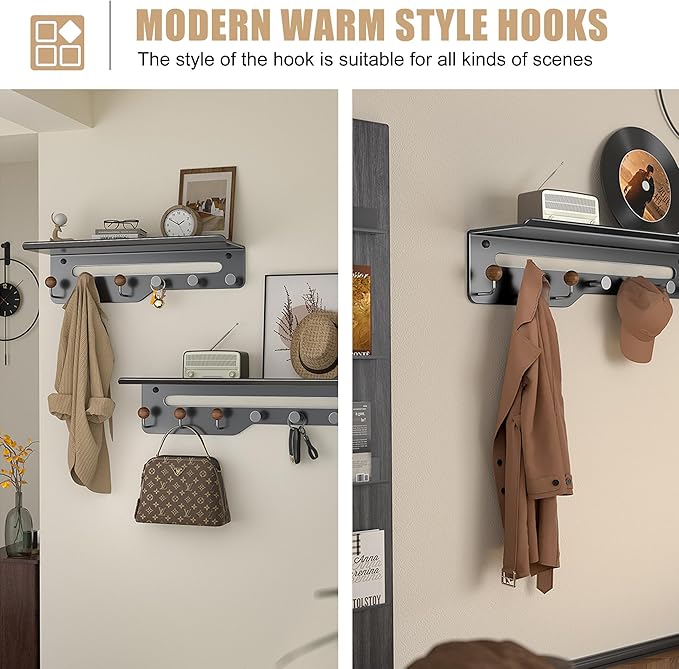 Coat Hooks for Wall, Thickened 5 Hooks No Nail Adhesive Hooks, Towel Hanger for Bathroom, Door Hanger Hooks, Hooks for Hanging Hat Key Towel Purse Robes Mudroom Entryway