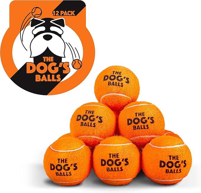 The Dog's Balls Dog Tennis Balls for Dogs, Orange, 12-Pack - Non-Abrasive Felt Fetch Balls, Tough Rubber Core, Float in Water, Fits Standard Launchers