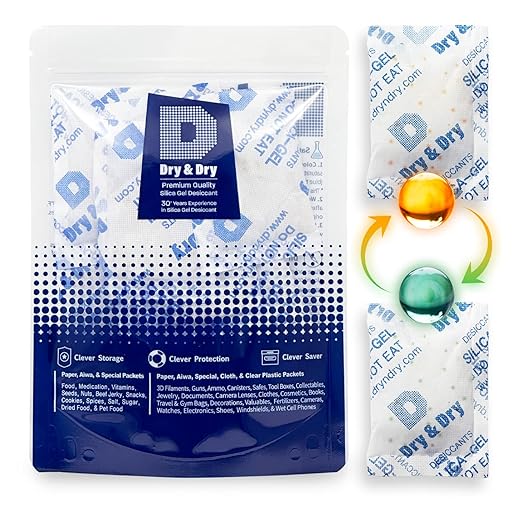 Dry & Dry 20 Gram [7 Packets] Orange Indicating Silica Gel Packets Desiccants - Food Safe Silica Packs, Silica Gel, Silica Packets, Desiccant Packs for Food Storage