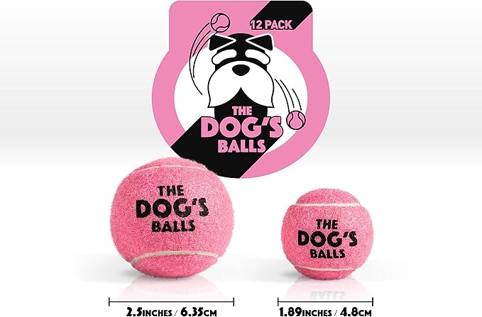 The Dog's Balls Dog Tennis Balls for Dogs, Pink, 12-Pack - Non-Abrasive Felt Fetch Balls, Tough Rubber Core, Float in Water, Fits Standard Launchers