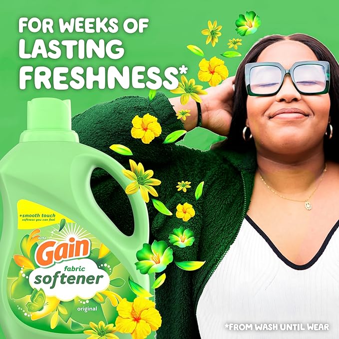 Gain Liquid Fabric Softener,Original Scent,35 FL OZ LIQ.,48 Loads,Smooth Touch - softness you can feel,(Pack of 8)