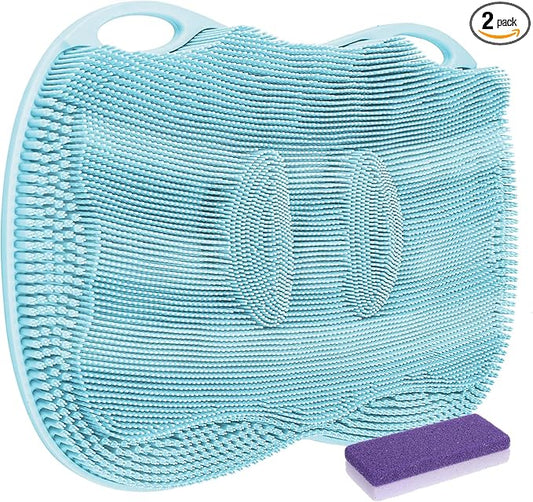 Foot Scrubber Mat Large Feet Scrubber in Shower + Pumice Stone 2 Pack for Shower Floor Bathtub Back Scrubbing Dead Skin Care, Foot Spa Bath 3D Brush Exfoliating Massager Non-Slip Cleaner Pad, Blue
