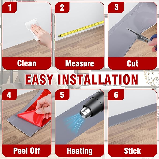 Vinyl Baseboard Molding Trim 3 Inch x 20 Feet Peel and Stick Baseboard Trim Flexible PVC Cove Base Moulding Self-Adhesive Trim for Garage Bathroom Cabinet Floor Walls, Gray