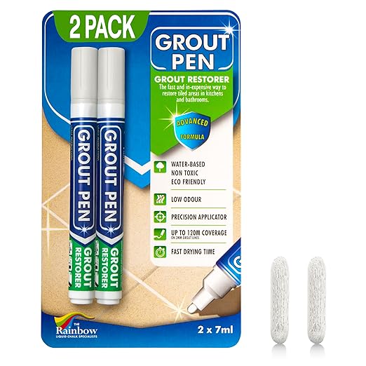 Grout Pen Tile Paint Marker: Waterproof Grout Paint, Tile Grout Colorant and Sealer Pen - Narrow 5mm, 2 Pack with Extra Tips (7mL) - Winter Grey