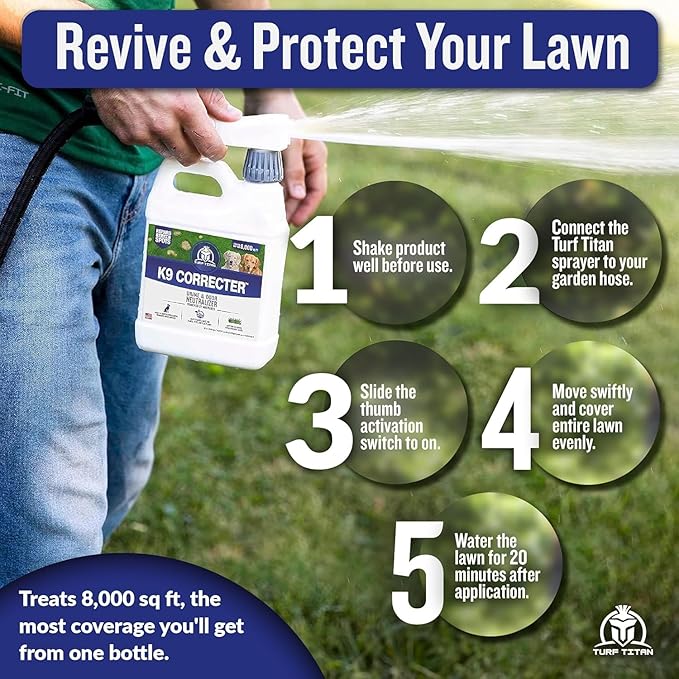 Turf Titan K9 Correcter w/Hose End– Dog Urine Neutralizer for Lawn (32 oz) – Urine Neutralizer For Dogs to Revive your Grass – Lawn Care Solution for Green, Odor-Free Grass – Covers Up to 8,000 Sq Ft