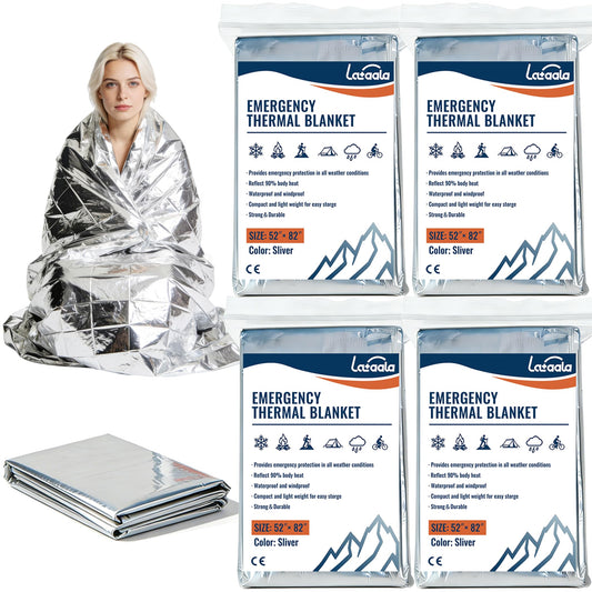 Emergency Thermal Blankets 4 Pack 82"52", Silver - Image 1