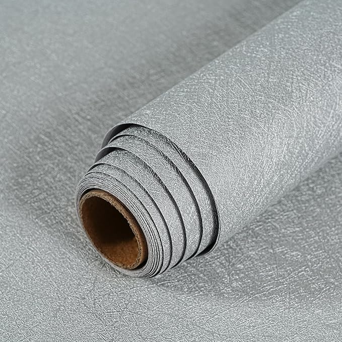 Peel and Stick Wallpaper Silver Gray Silk Wall Paper - 15.7 x 98 Inch Self Adhesive Wallpaper Peel and Stick, Easy to Paste Wall Contact Paper for Stand Liner, Table and Door Makeover Decor