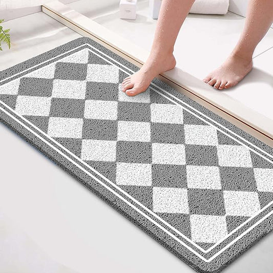 godehone Shower Mats Non Slip Without Suction Cups, PVC Loofah Bathroom Mats, Loofah Mats for Shower and Bathroom, Quick Drying, 15.7× 36 Inch, Grey Geometric