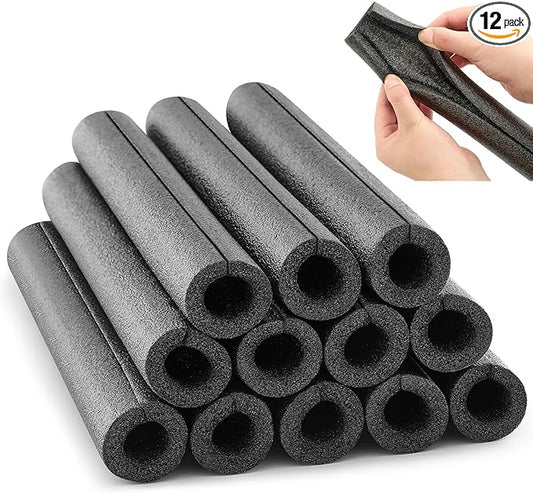 Amylove 12 Pcs 1 Feet Foam Pipe Insulation Foam Tube Insulating Water Pipe Pool Swim Noodles Pre Slit Heat Preservation Pipes Covers for Tubing Outdoor Winter Freeze Protection(Black, 3/4 Inch)