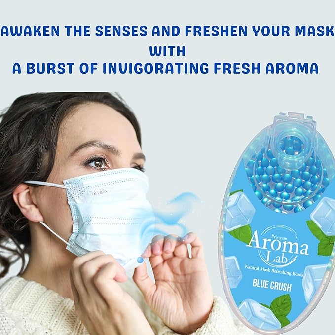 Face Mask Refresher - 500 Blue Menthol Scented Air Freshener Beads for Face Masks – Long-Lasting Fresh Aroma with Natural Essential Oils (5 Packs of 100)