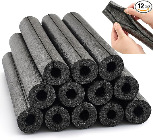 Amylove 12 Pcs 1 Feet Pipe Insulation Foam Tube Pool Noodles Insulating Water Pipe Swim Noodles Pre Slit Heat Preservation Pipes Covers for Tubing Outdoor Winter Freeze Protection(Black,1/2 Inch)