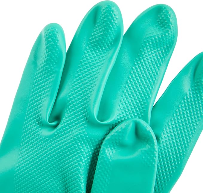 Restaurantware Green Cleaning Gloves 10 Pairs 15 Mil Thick Large Heavy-Duty Nitrile Gloves With Long Cuff No-Latex Flock Lining For Use In Hospitals, Laboratories, Kitchens and Households